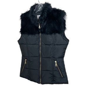 Arden B Quilted Black Faux Fur Gold Hardware Women's Vest | XS